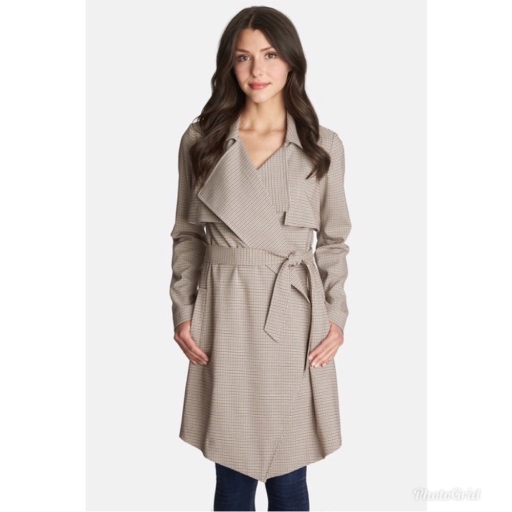 1. State Tattersall Check Belted Trench Oat Coat